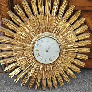 VINTAGE MID CENTURY MODERN SYROCO SUNBURST WALL CLOCK 22.5" Large Version